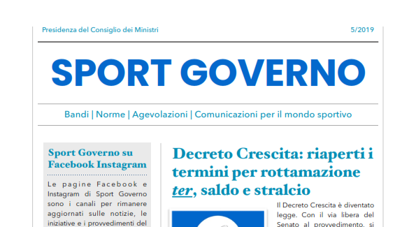 Provvedimenti del Governo a favore del mondo sportivo