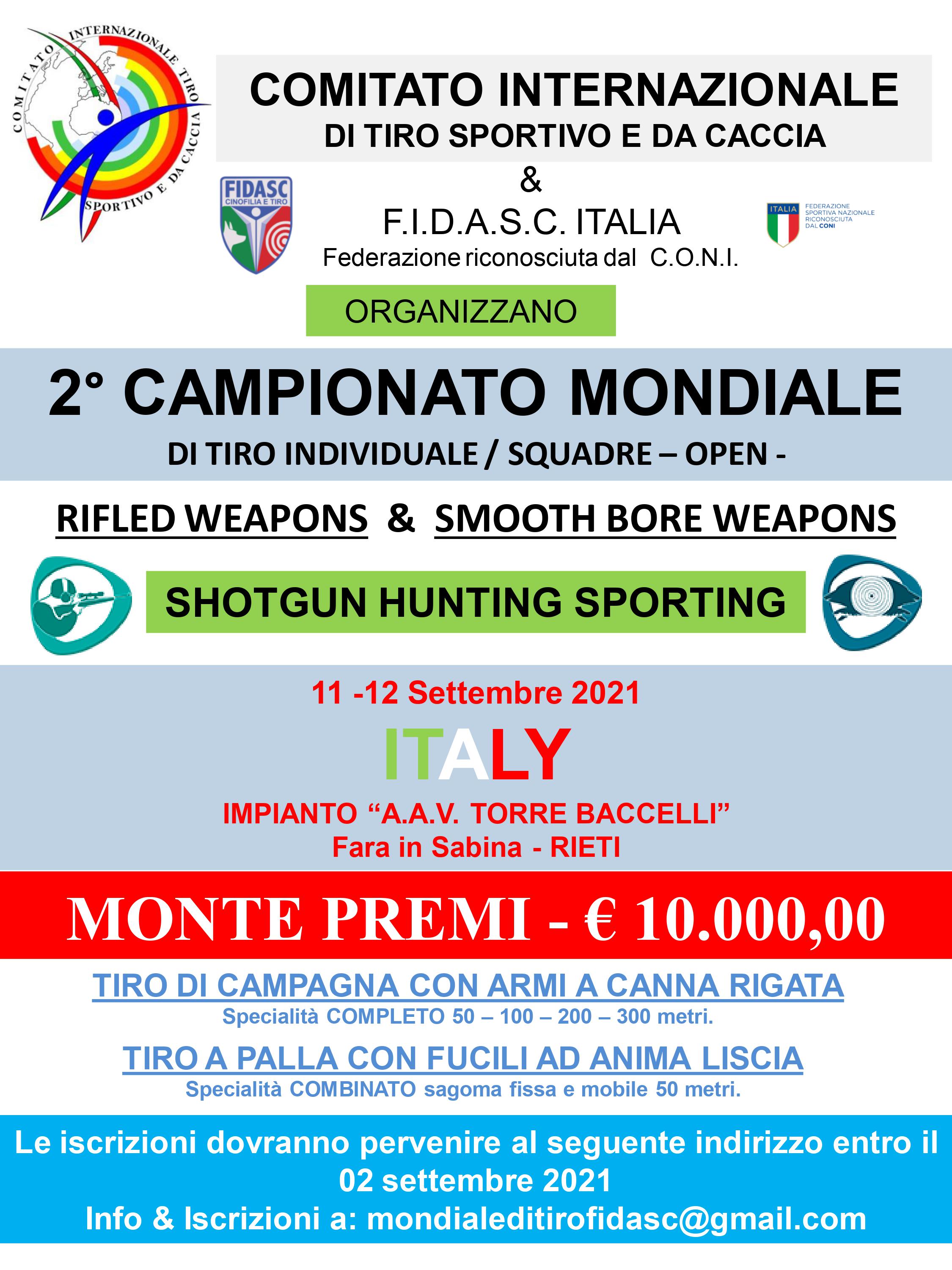 Aperte le iscrizioni al Campionato del Mondo di Tiro FIDASC